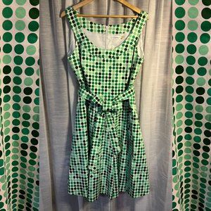 Cute White Green Polka Dot Dress Calvin Klein 20W Pleated A-line Full Skirt